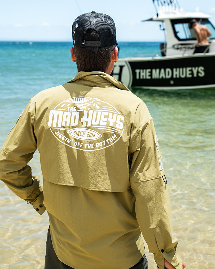 RUFF HEWN fishingjacket military フィッシング JIGGIN OFF THE BOTTOM | UPF 50+ FISHING SHIRT - KHAKI – The Mad Hueys