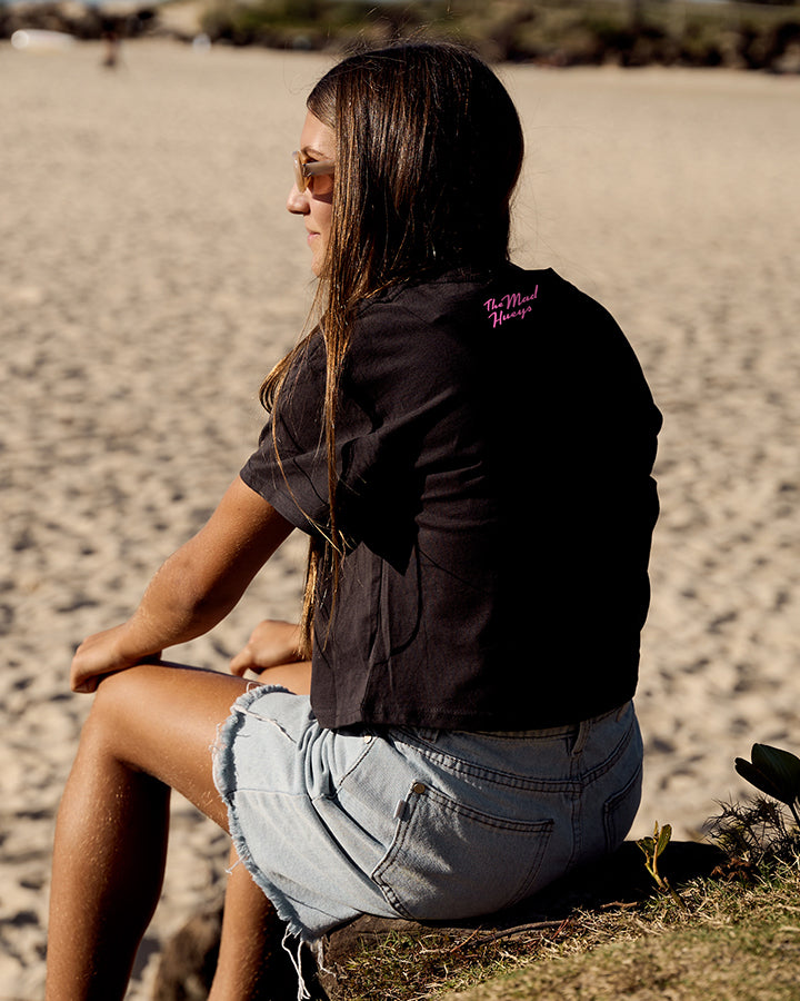SEAHORSE ANCHOR | YOUTH GIRLS BOXY SS TEE - BLACK