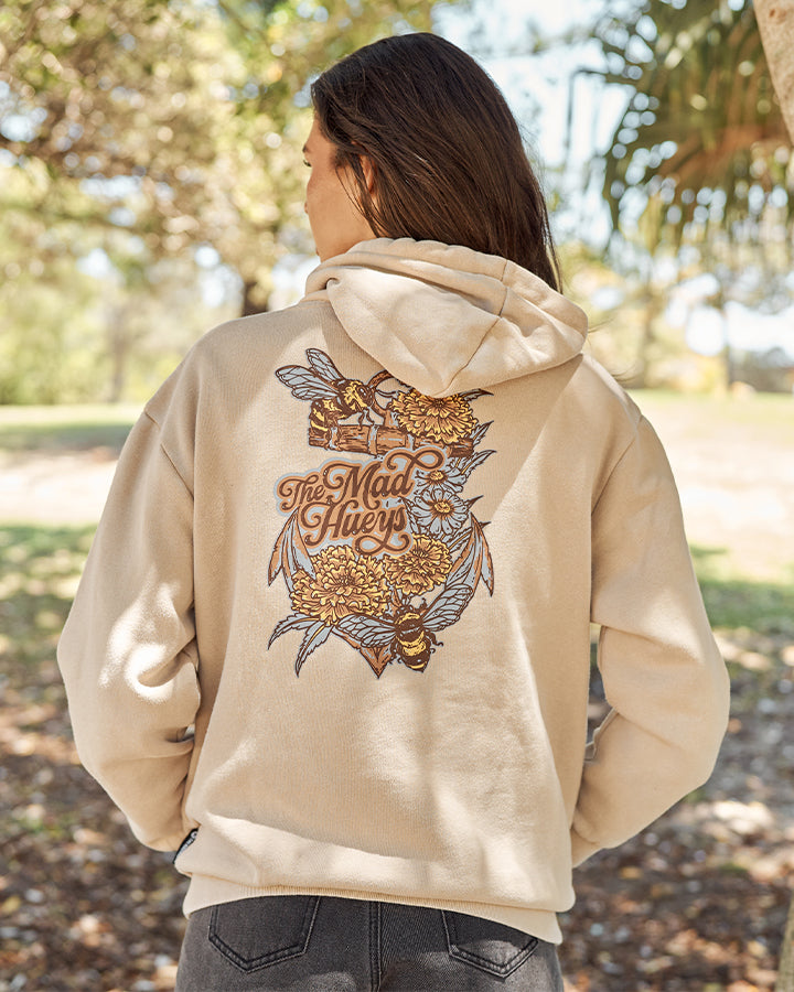 BEE ANCHOR | WOMENS HOODED PULLOVER - WASHED LATTE