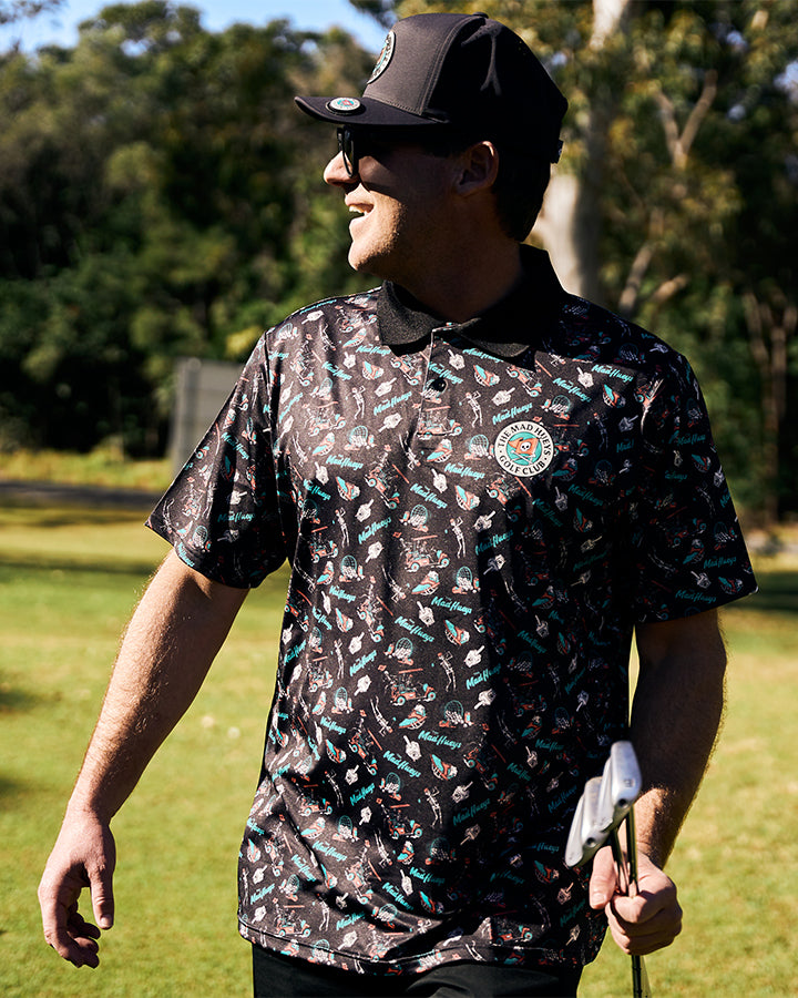 HUEYS GOLF | SS POLO  - BLACK