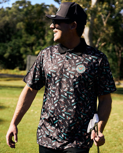 HUEYS GOLF | SS POLO  - BLACK