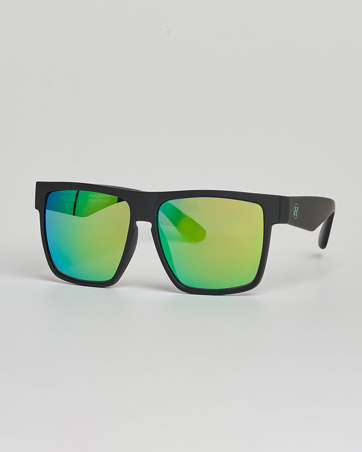 X PULSE | GREEN MIRROR POLARISED SUNGLASSES - MATTE BLACK