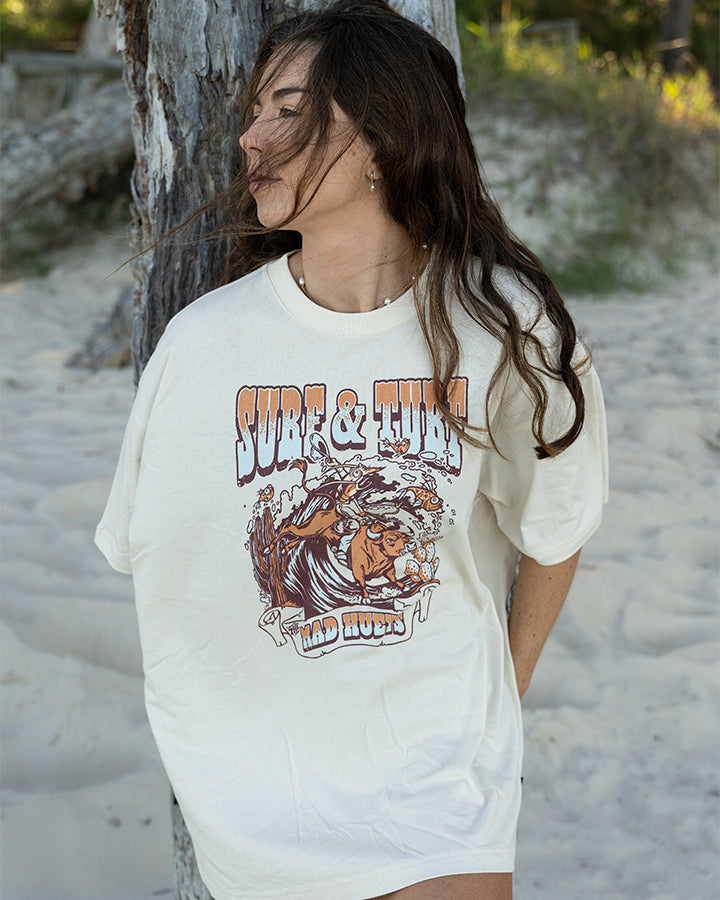 SURF AND TURF | WOMENS OVERSIZED SS TEE - STONE