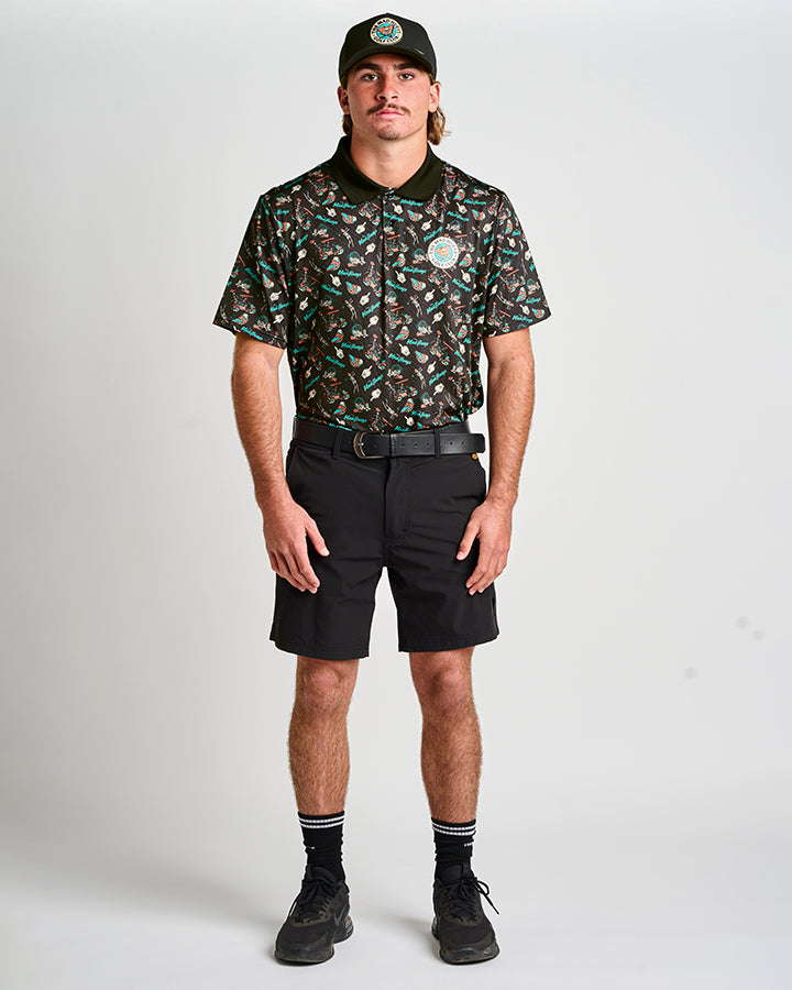 HUEYS GOLF | SS POLO  - BLACK