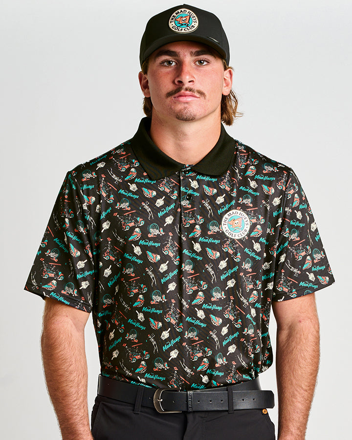 HUEYS GOLF | SS POLO  - BLACK