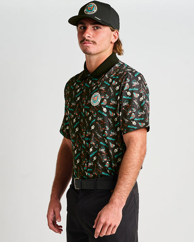 HUEYS GOLF | SS POLO  - BLACK
