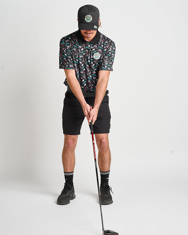 HUEYS GOLF | SS POLO  - BLACK