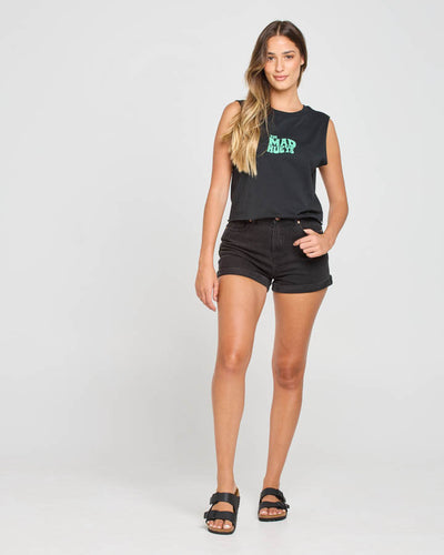 ALOHA FROM HELL | WOMENS CROP MUSCLE - BLACK