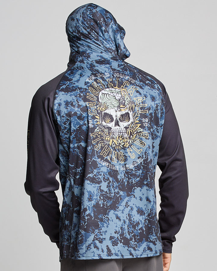 CAUGHT FK ALL | UPF 50+ HOODED MASKED FISHING JERSEY - DARK COBALT