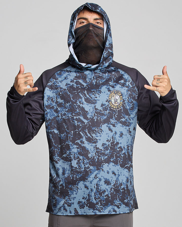 CAUGHT FK ALL | UPF 50+ HOODED MASKED FISHING JERSEY - DARK COBALT