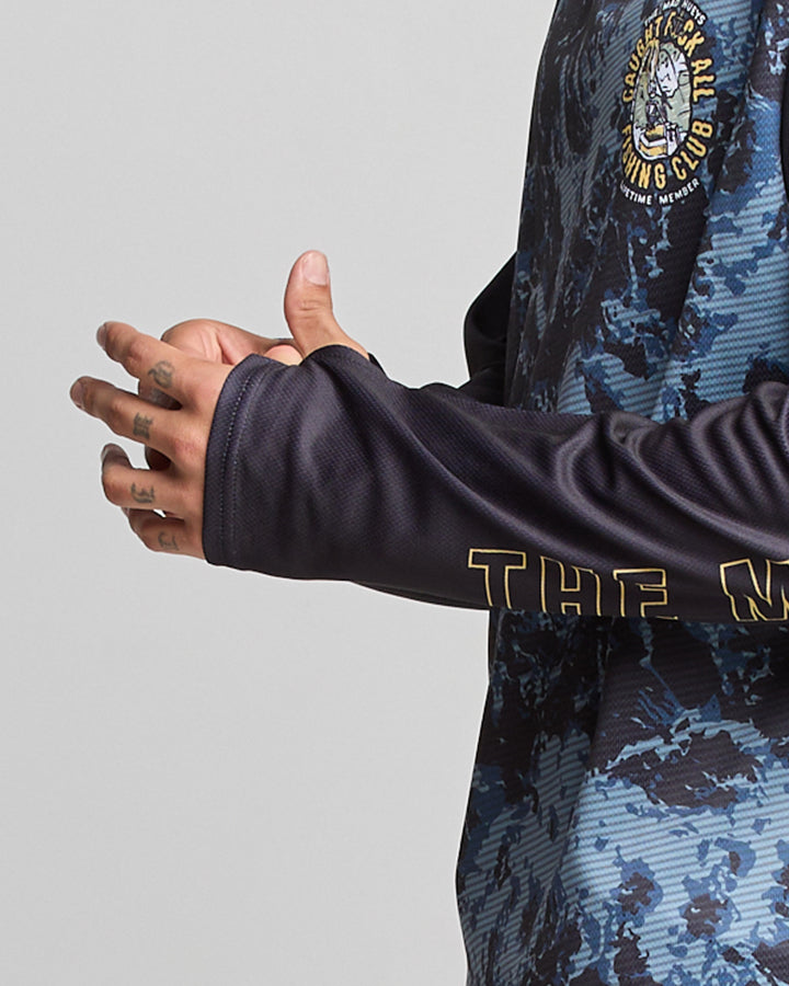 CAUGHT FK ALL | UPF 50+ HOODED MASKED FISHING JERSEY - DARK COBALT