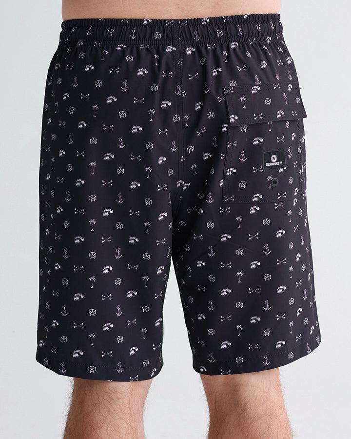 ANCHOR BONES | 19" SWIM  VOLLEY SHORT - BLACK