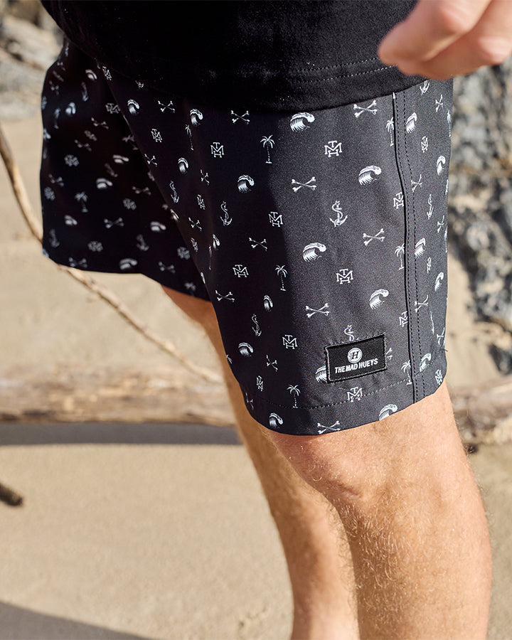 ANCHOR BONES | 19" SWIM  VOLLEY SHORT - BLACK