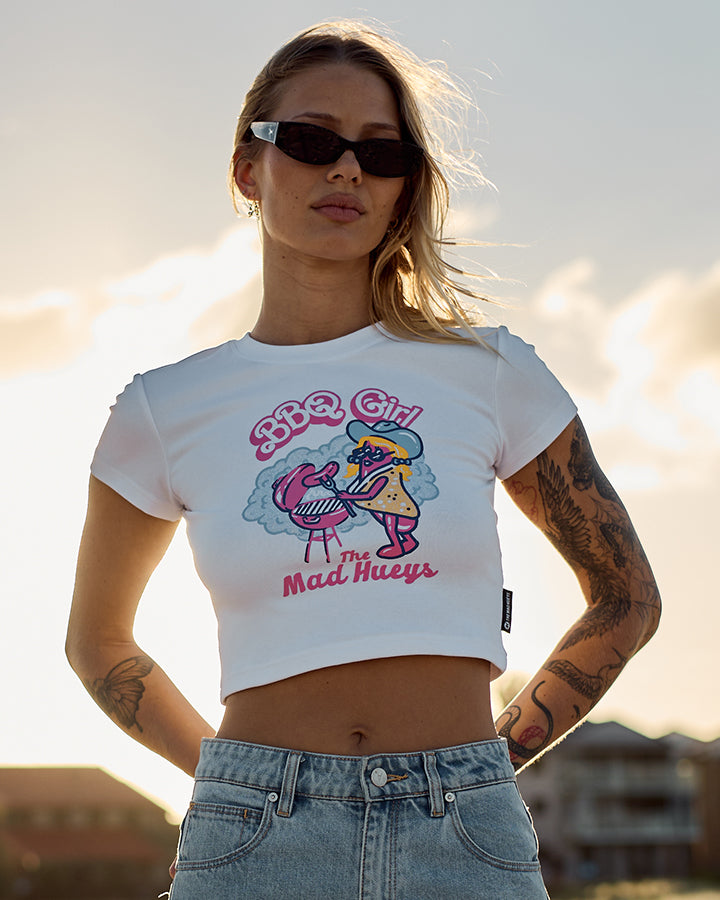 BBQ GIRL | WOMENS BABY TEE - WHITE