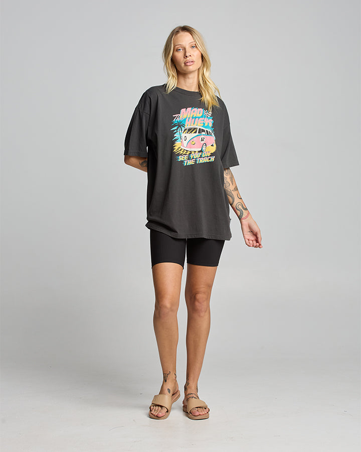 SEE YOU ON THE TRACK | WOMENS OVERSIZED SS TEE - VINTAGE BLACK