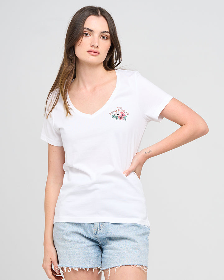 TIKI ANCHOR | WOMENS V NECK TEE - WHITE