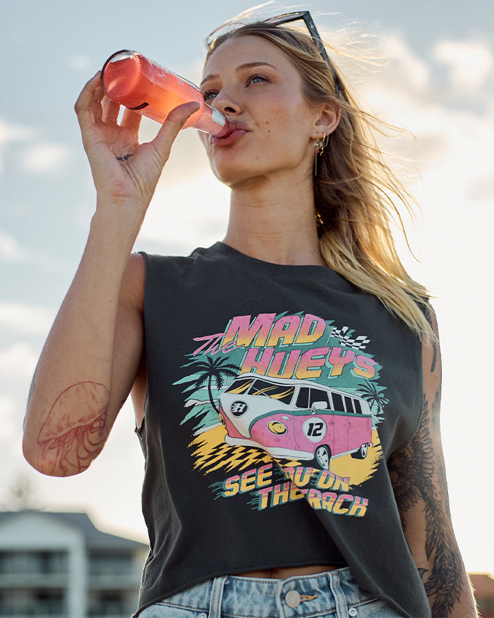 SEE YOU ON THE TRACK | WOMENS CROP MUSCLE - CHARCOAL