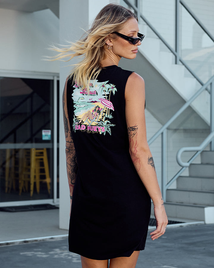 LIFES A BEACH | WOMENS MUSCLE DRESS - BLACK