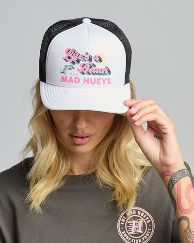 LIFES A BEACH | WOMENS FOAM TRUCKER - WHITE