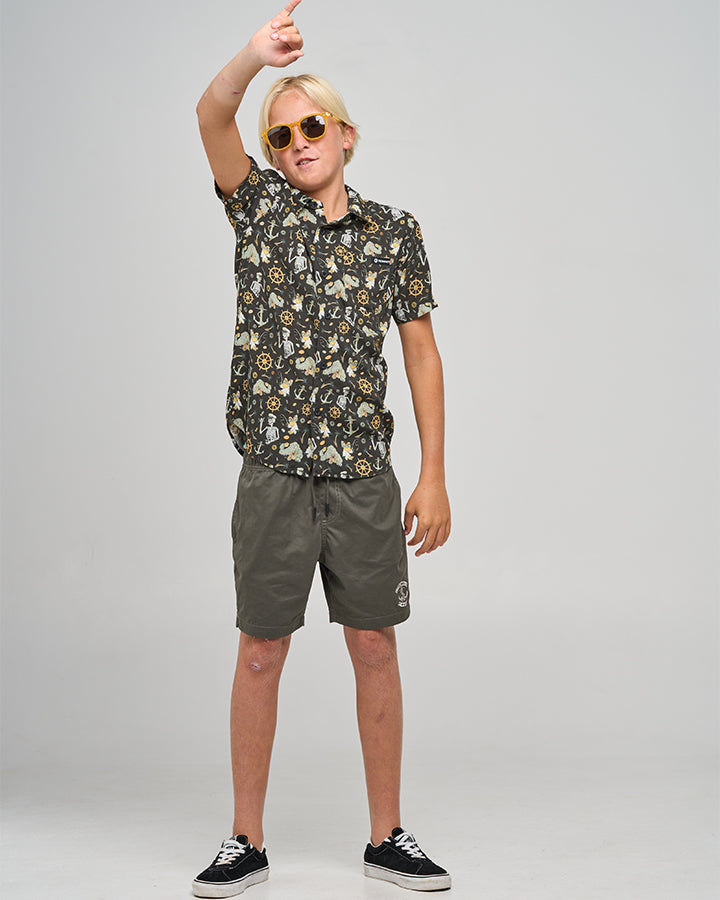 CROC CAPTAIN | YOUTH SS WOVEN SHIRT - VINTAGE BLACK