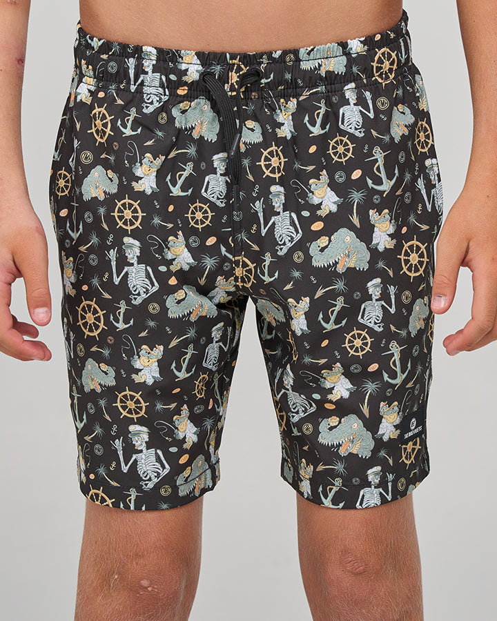 CROC CAPTAIN | YOUTH 16" SWIM VOLLEY SHORT - VINTAGE BLACK
