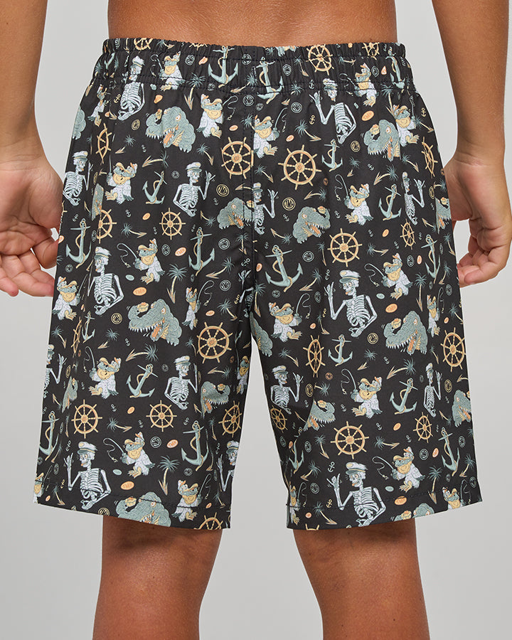 CROC CAPTAIN | YOUTH 16" SWIM VOLLEY SHORT - VINTAGE BLACK