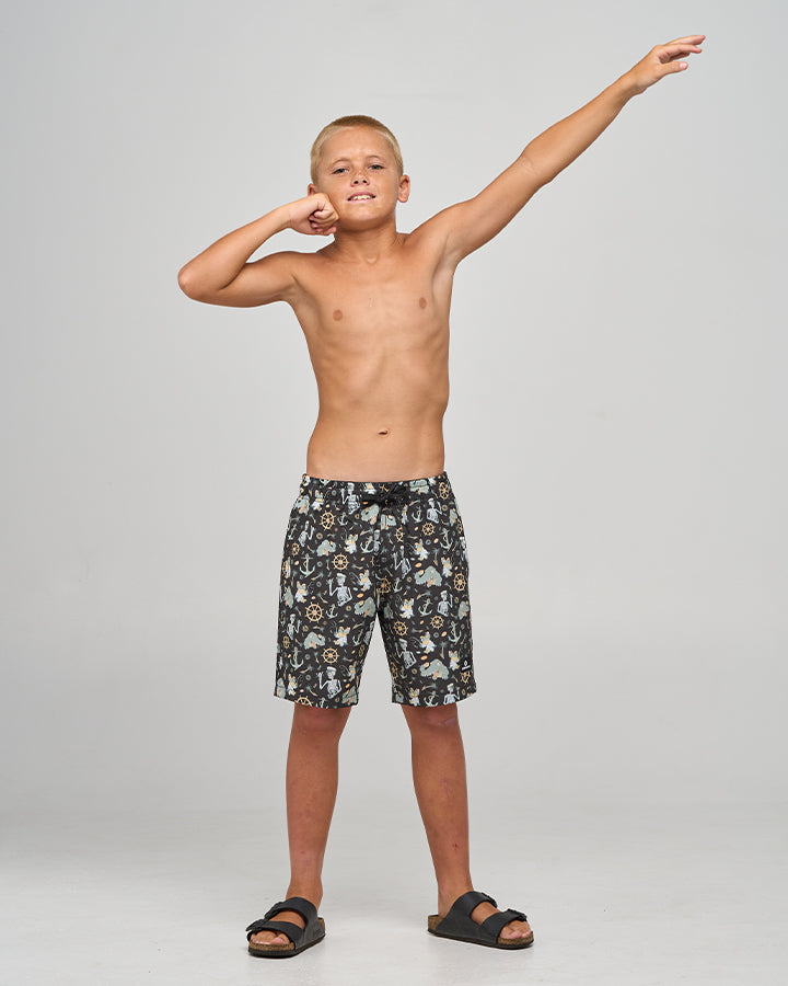 CROC CAPTAIN | YOUTH 16" SWIM VOLLEY SHORT - VINTAGE BLACK