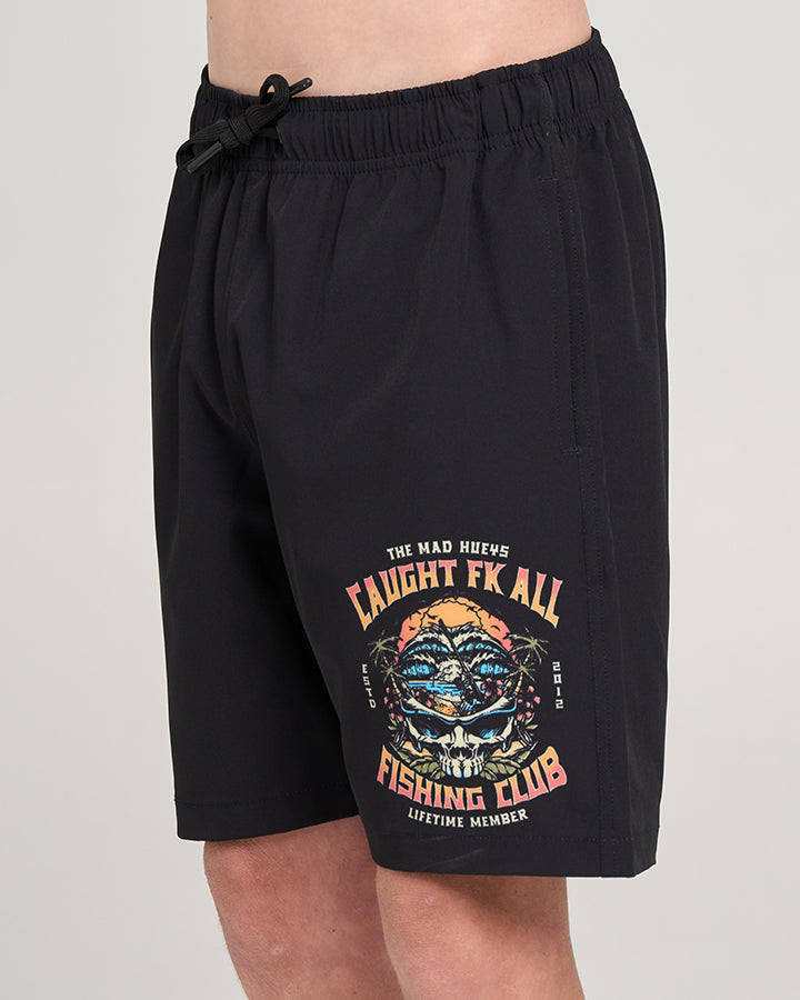 CAUGHT NOTHIN | YOUTH 16" SWIM VOLLEY SHORT - BLACK