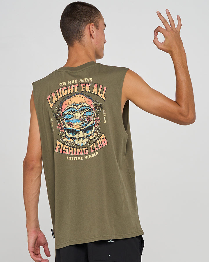 CAUGHT FK ALL SKULL | MUSCLE - OLIVE