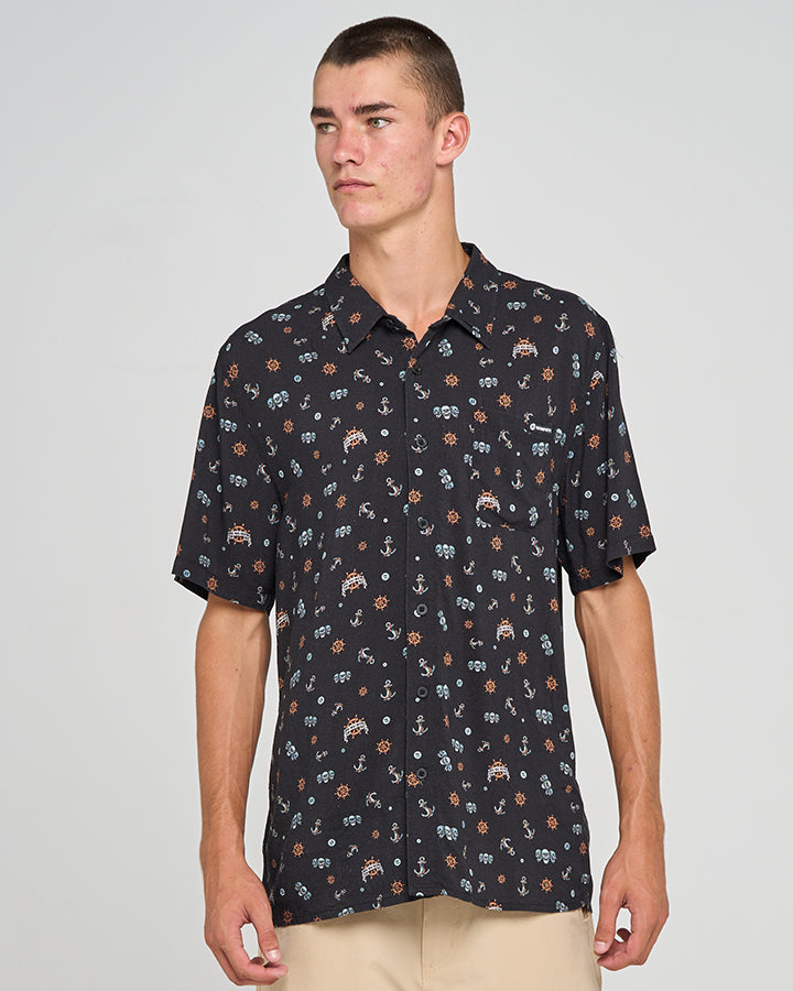 TRIPLE ANCHOR | SS WOVEN SHIRT - BLACK