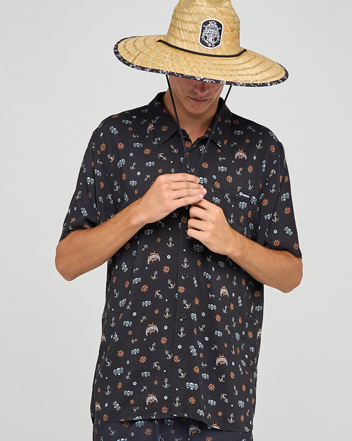 TRIPLE ANCHOR | SS WOVEN SHIRT - BLACK