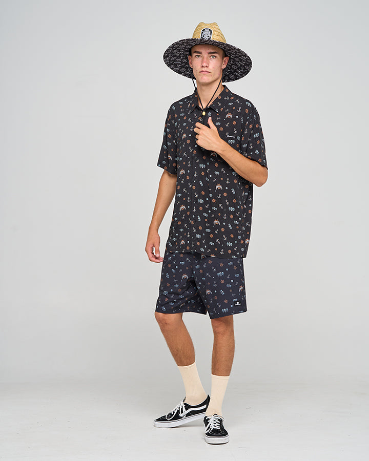 TRIPLE ANCHOR | SS WOVEN SHIRT - BLACK