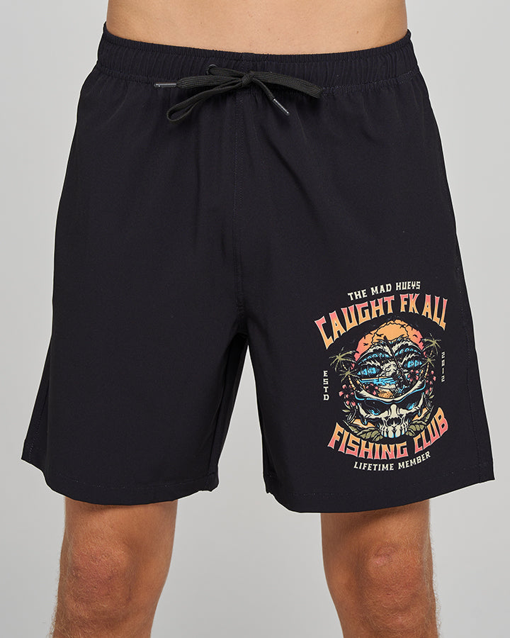 CAUGHT FK ALL SKULL | 18" BOAT VOLLEY SHORT - BLACK
