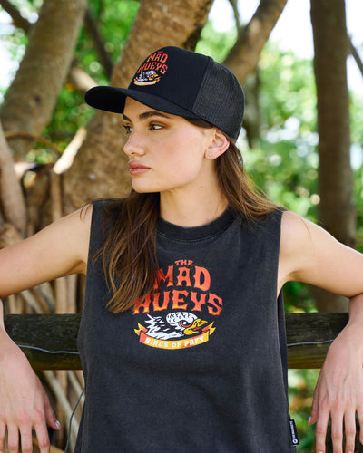 BIRDS OF PREY | WOMENS CROP MUSCLE - WASHED BLACK