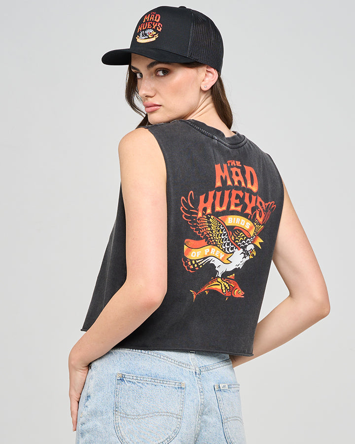 BIRDS OF PREY | WOMENS CROP MUSCLE - WASHED BLACK