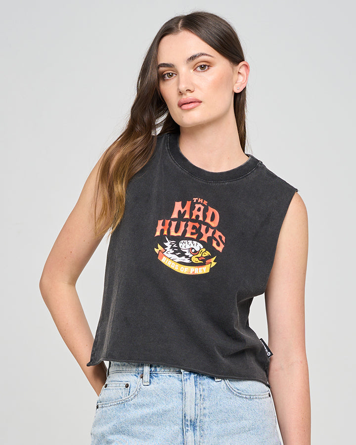 BIRDS OF PREY | WOMENS CROP MUSCLE - WASHED BLACK
