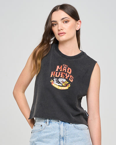 BIRDS OF PREY | WOMENS CROP MUSCLE - WASHED BLACK