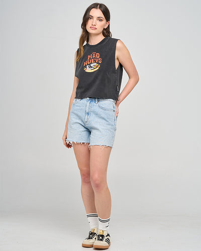 BIRDS OF PREY | WOMENS CROP MUSCLE - WASHED BLACK