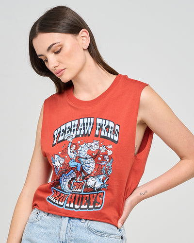 YEE HAW SEAHORSE | WOMENS CROP MUSCLE - RED CLAY