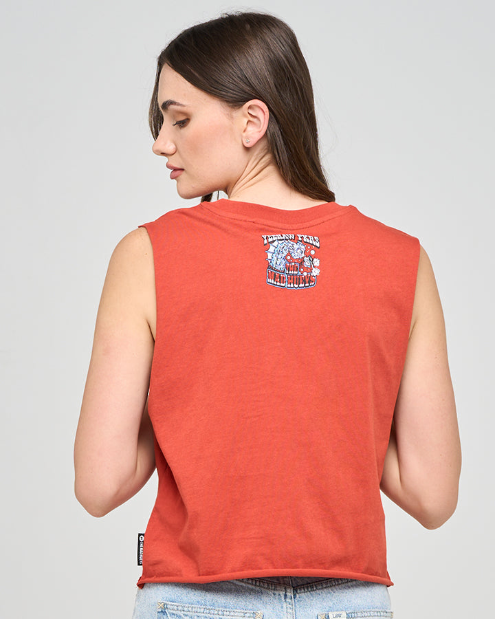 YEE HAW SEAHORSE | WOMENS CROP MUSCLE - RED CLAY