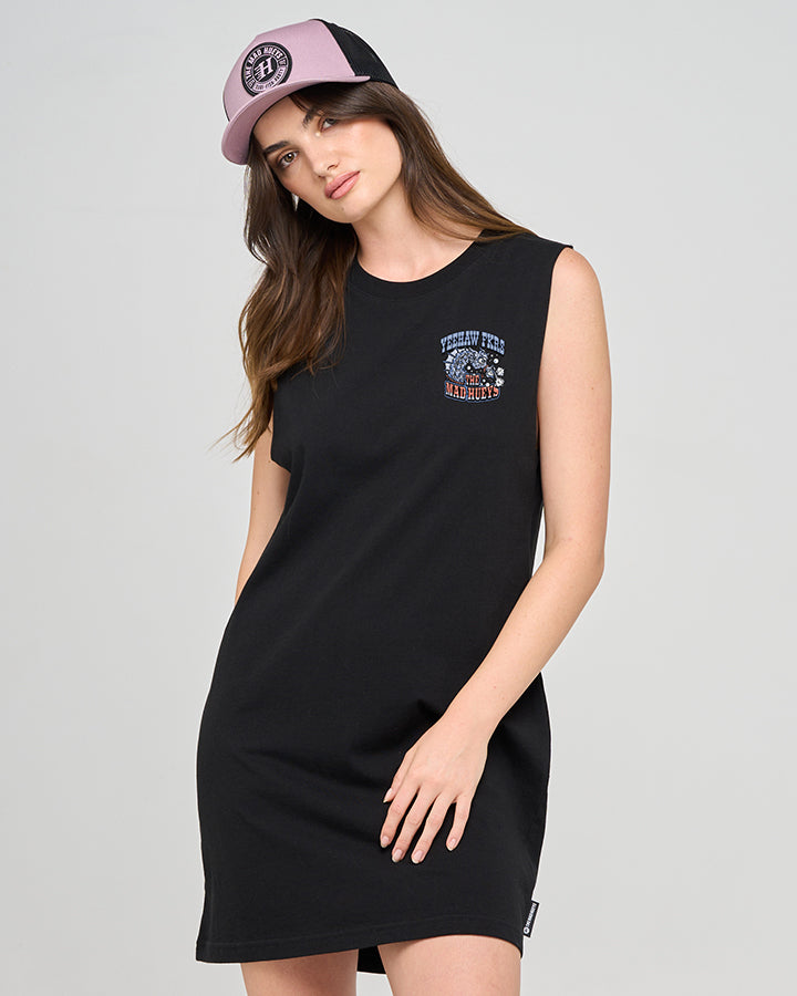 YEE HAW SEAHORSE | WOMENS MUSCLE BEACH DRESS - BLACK