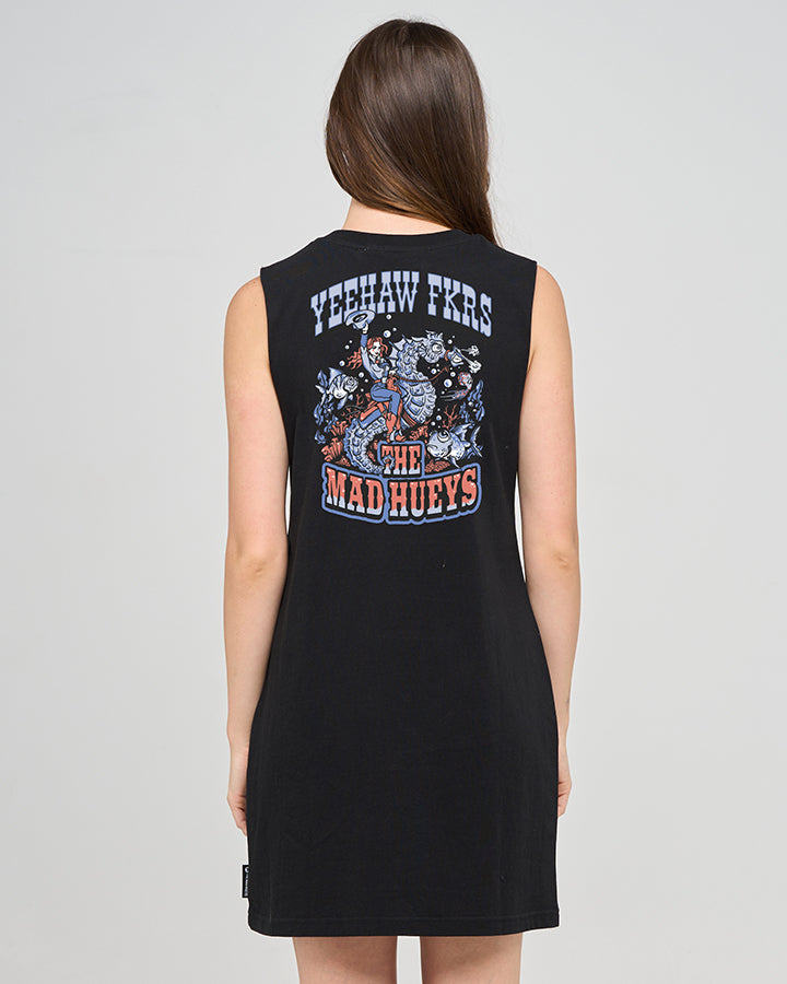 YEE HAW SEAHORSE | WOMENS MUSCLE BEACH DRESS - BLACK