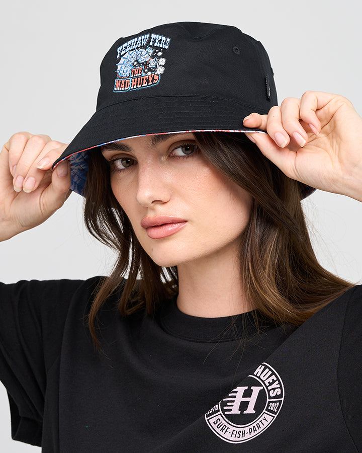 YEE HAW SEAHORSE | WOMENS REVERSIBLE BUCKET HAT - VINTAGE BLACK