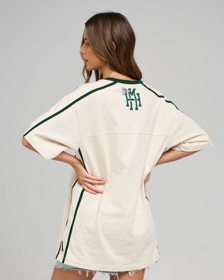 HUEYS BALL | WOMENS V NECK OVERSIZED TEE - STONE