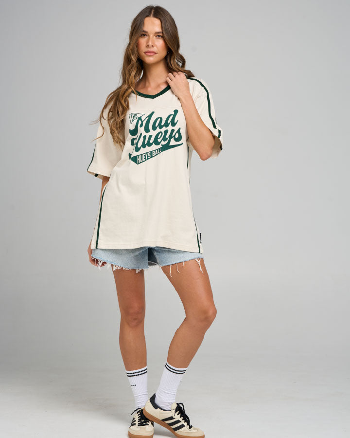 HUEYS BALL | WOMENS V NECK OVERSIZED TEE - STONE