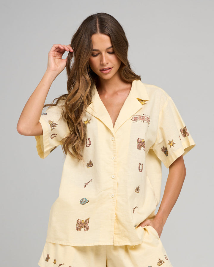YEE CLAW | WOMENS SS LINEN SHIRT - BUTTER