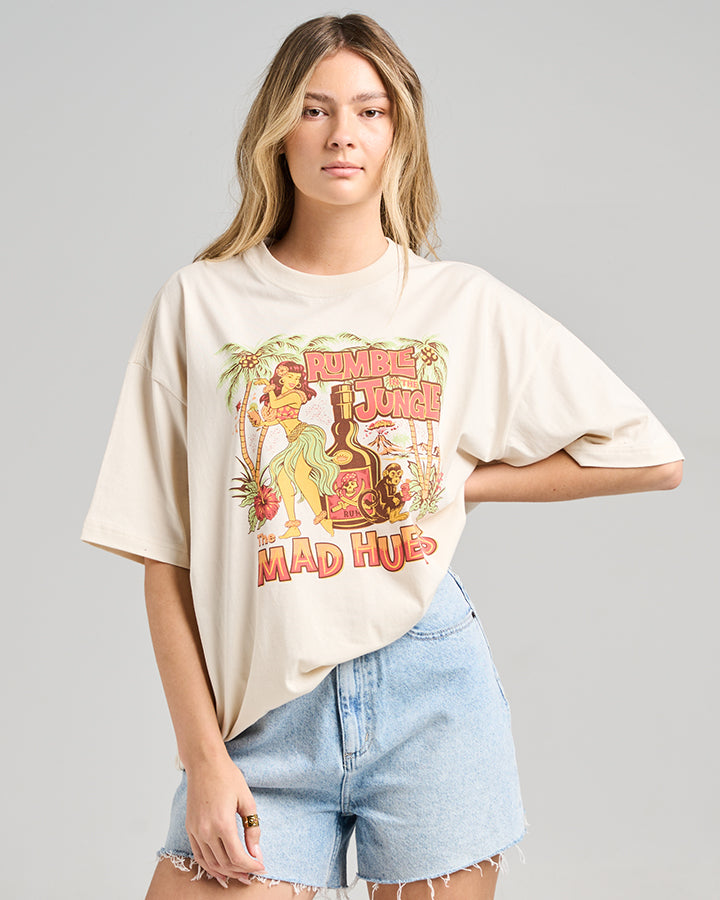 RUMBLE JUNGLE | WOMENS OVERSIZED SS TEE - STONE