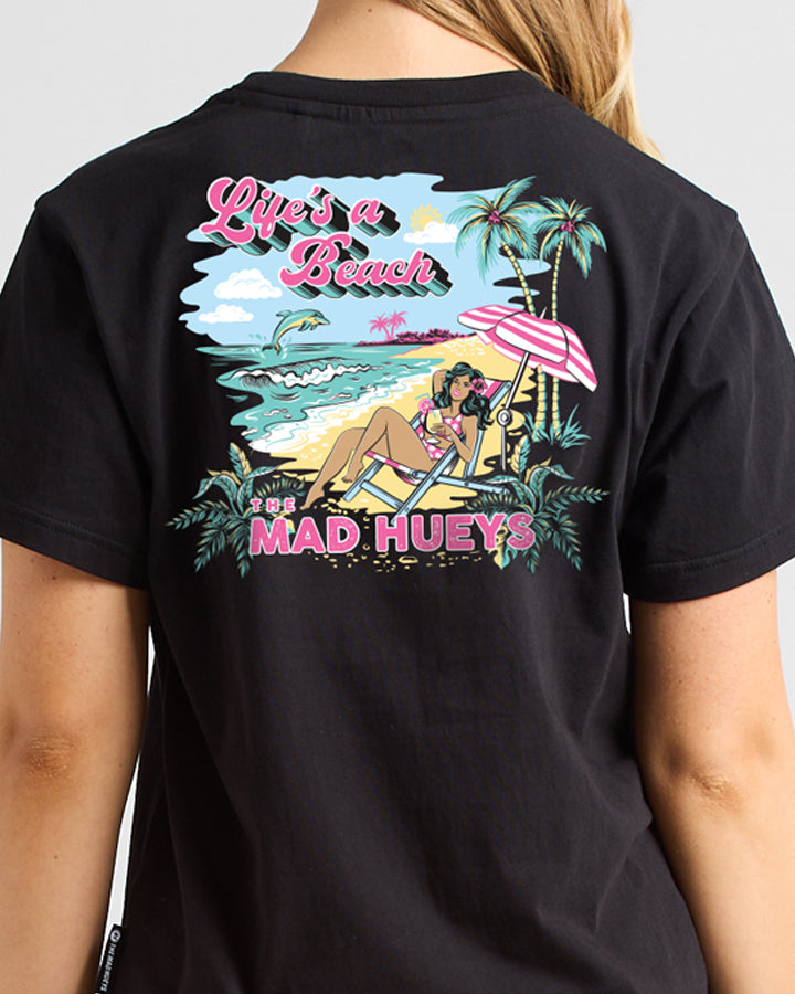 LIFES A BEACH | WOMENS SLIM FIT SS TEE - BLACK