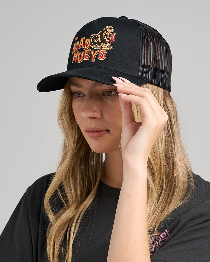 RUMBLE JUNGLE | WOMENS TWILL TRUCKER - BLACK