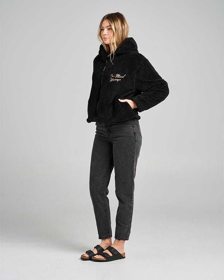 SEAHORSE HUEYS | WOMENS HOODED ZIP THROUGH - BLACK